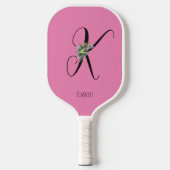 Roze monogram waterverf bloem pickleball paddle (Voorkant)
