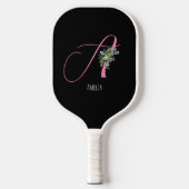 Roze monogram waterverf bloem zwart pickleball paddle (Voorkant)