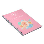 Roze Monogram Waterverf floraal Notitieboek (Rechterzijde)