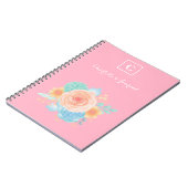 Roze Monogram Waterverf floraal Notitieboek (Linkerzijde)