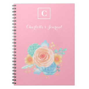 Roze Monogram Waterverf floraal Notitieboek