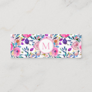 Roze monogram Waterverf Flowers Mini Visitekaartje