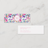 Roze monogram Waterverf Flowers Mini Visitekaartje (Voorkant / Achterkant)