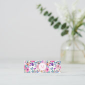 Roze monogram Waterverf Flowers Mini Visitekaartje (Staand voorkant)