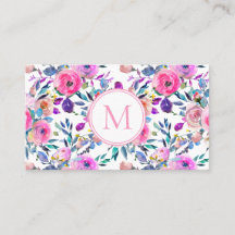 Roze monogram Waterverf Flowers