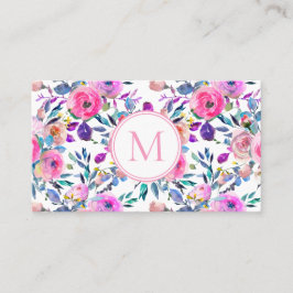 Roze monogram Waterverf Flowers Visitekaartje