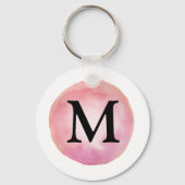 Roze Monogram Waterverf naam letter Circle Sleutelhanger (Voorkant)