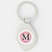 Roze Monogram Waterverf Naam Letter Modern Sleutelhanger (Voorkant)
