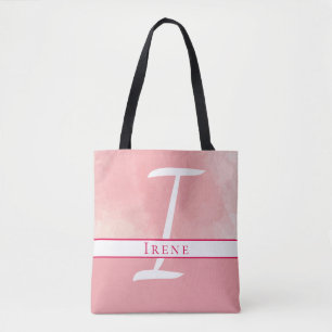 Roze monogram Waterverf Naam Tote Bag