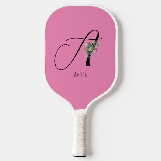 Roze monogram waterverf pickleball paddle (Achterkant)
