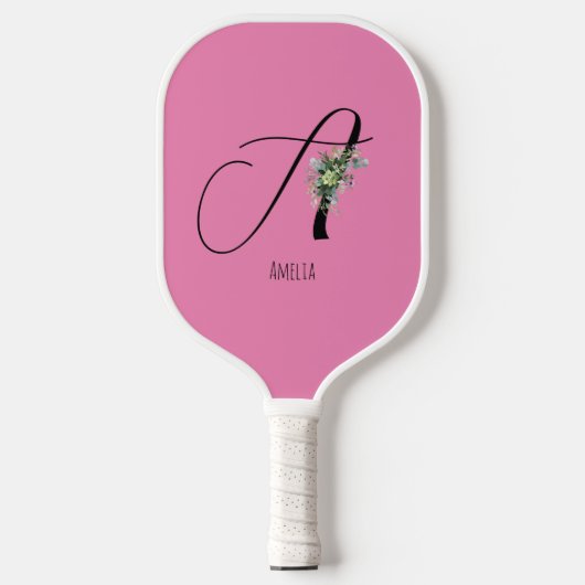 Roze monogram waterverf pickleball paddle (Voorkant)