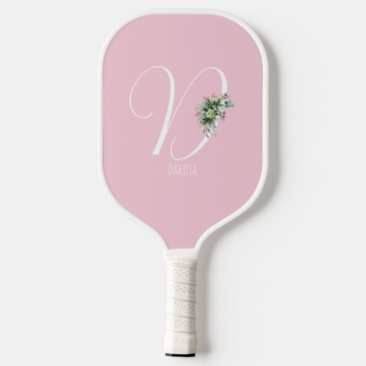 Roze monogram waterverf pickleball paddle (Achterkant)