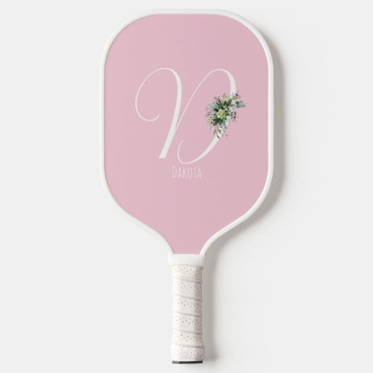 Roze monogram waterverf pickleball paddle (Voorkant)
