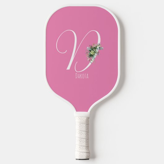 Roze monogram waterverf pickleball paddle (Voorkant)