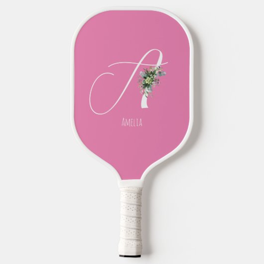 Roze monogram waterverf pickleball paddle (Achterkant)