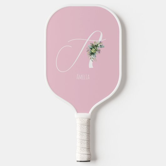 Roze monogram waterverf pickleball paddle (Voorkant)