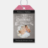 Roze Monogram Weddenschap Foto Damask Pattern Cadeaulabel (Voorkant)