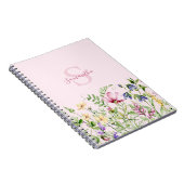 Roze Monogram Wilde Bloem Gepersonaliseerde Bloeme Notitieboek (Rechterzijde)