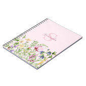 Roze Monogram Wilde Bloem Gepersonaliseerde Bloeme Notitieboek (Linkerzijde)