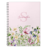 Roze Monogram Wilde Bloem Gepersonaliseerde Bloeme Notitieboek (Voorkant)