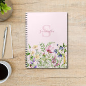 Roze Monogram Wilde Bloem Gepersonaliseerde Bloeme Notitieboek