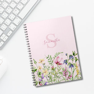 Roze Monogram Wilde Bloem Gepersonaliseerde Bloeme Notitieboek