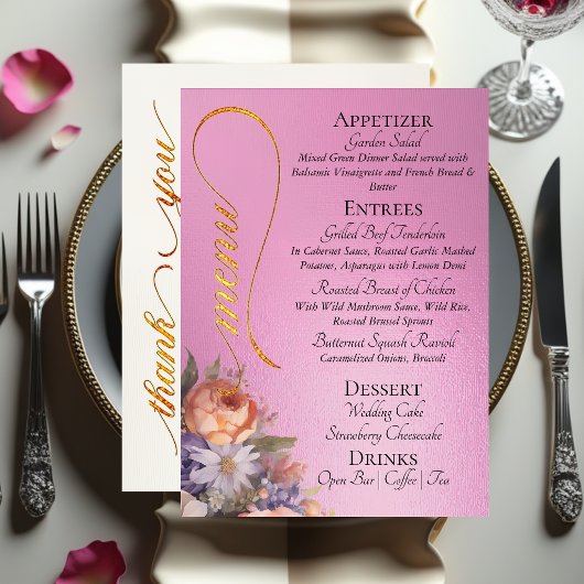 Roze - Monogram, Wilde Bloemen & Dank Je  Menu