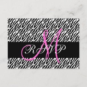 Roze Monogram Zebra Print Weddenschap RSVP-kaart RSVP Kaartje