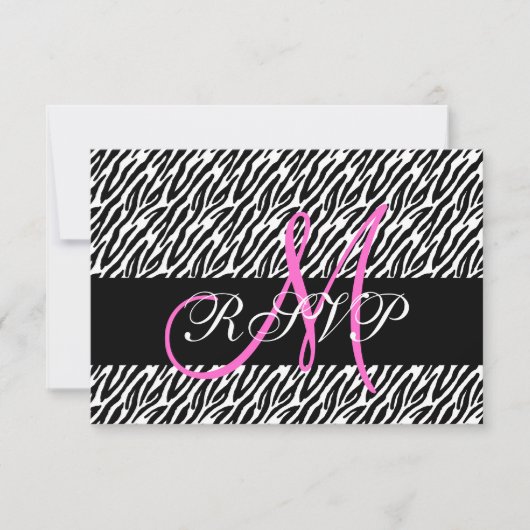Roze Monogram Zebra Print Weddenschap RSVP-kaart RSVP Kaartje (Voorkant)