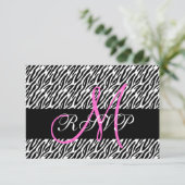 Roze Monogram Zebra Print Weddenschap RSVP-kaart RSVP Kaartje (Staand voorkant)