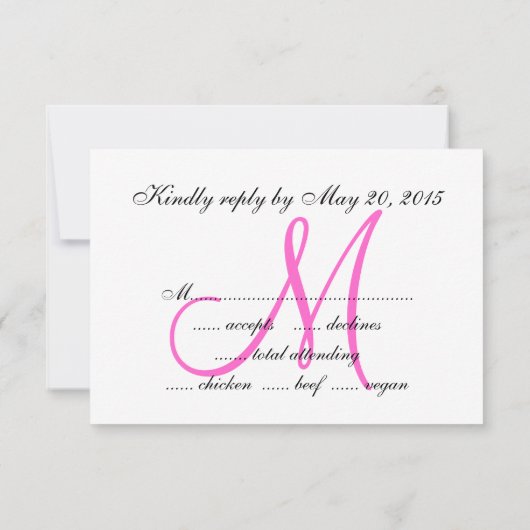 Roze Monogram Zebra Print Weddenschap RSVP-kaart RSVP Kaartje (Achterkant)
