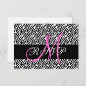 Roze Monogram Zebra Print Weddenschap RSVP-kaart RSVP Kaartje (Voorkant / Achterkant)