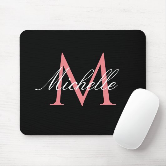 roze monogram zwart muismat (Met muis)