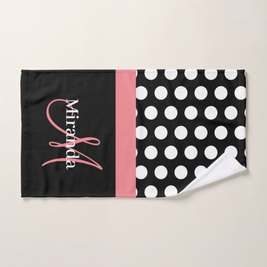 Roze Monogram Zwart Wit Polka Dot Badhanddoek Set Bad Handdoek (Handdoek)
