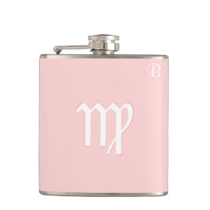 Roze monogramfles - Zodiac - Maagd Heupfles