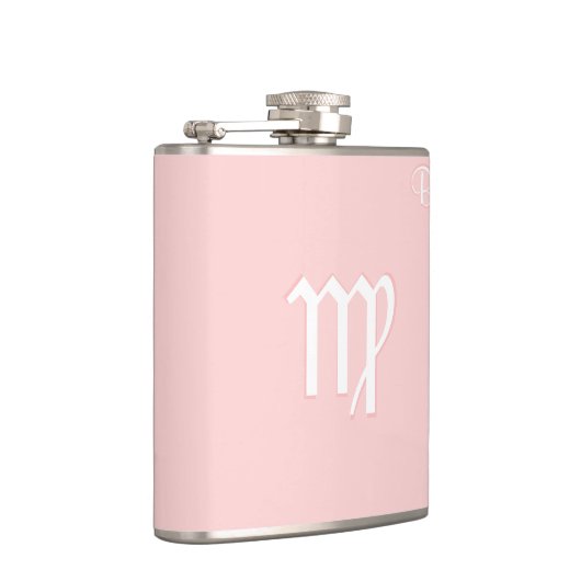 Roze monogramfles - Zodiac - Maagd Heupfles (Rechts)