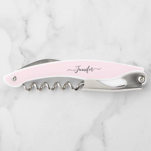 Roze Monogrammed Beer Wine Kurkentrekker Bottle Op (Achterkant)