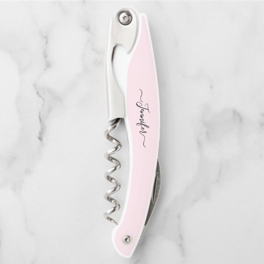 Roze Monogrammed Beer Wine Kurkentrekker Bottle Op (Voorkant)