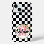 roze monogrammed Bloem zwart-wit Gecontroleerd Case-Mate iPhone Case (Achterkant)