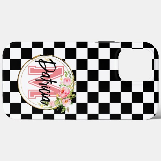 roze monogrammed Bloem zwart-wit Gecontroleerd Case-Mate iPhone Case (Achterkant (horizontaal))