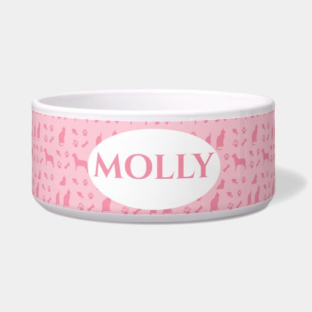Roze Monogrammed Cat en Dog Food Bowl Voerbakje (Voorkant)