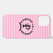 Roze monogrammed chevron patroon iPhone 12 hoesje (Achterkant (horizontaal))
