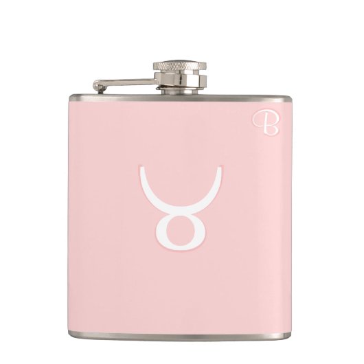 Roze monogrammed Flask - Zodiac - Taurus Heupfles (Voorkant)