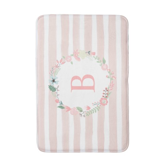 Roze Monogrammed Floral Wreath Badmat (Voorkant Verticaal)