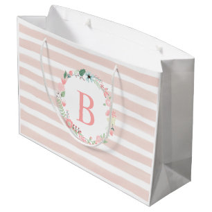 Roze Monogrammed Floral Wreath Large Cadeautasje