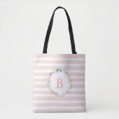 Roze Monogrammed Floral Wreath Tote Bag (Voorkant)