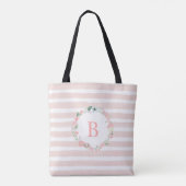 Roze Monogrammed Floral Wreath Tote Bag (Achterkant)
