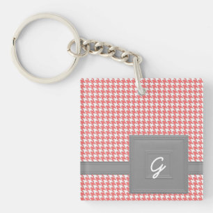 Roze Monogrammed Houndstooth Sleutelhanger