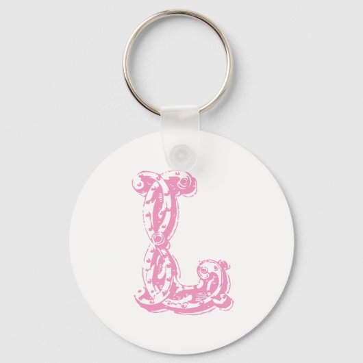 Roze Monogrammed Letter L Sleutelhanger (Voorkant)