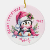 Roze Monogrammed Vrolijk Kerstfeest Schattigee Pin Keramisch Ornament (Voorkant)